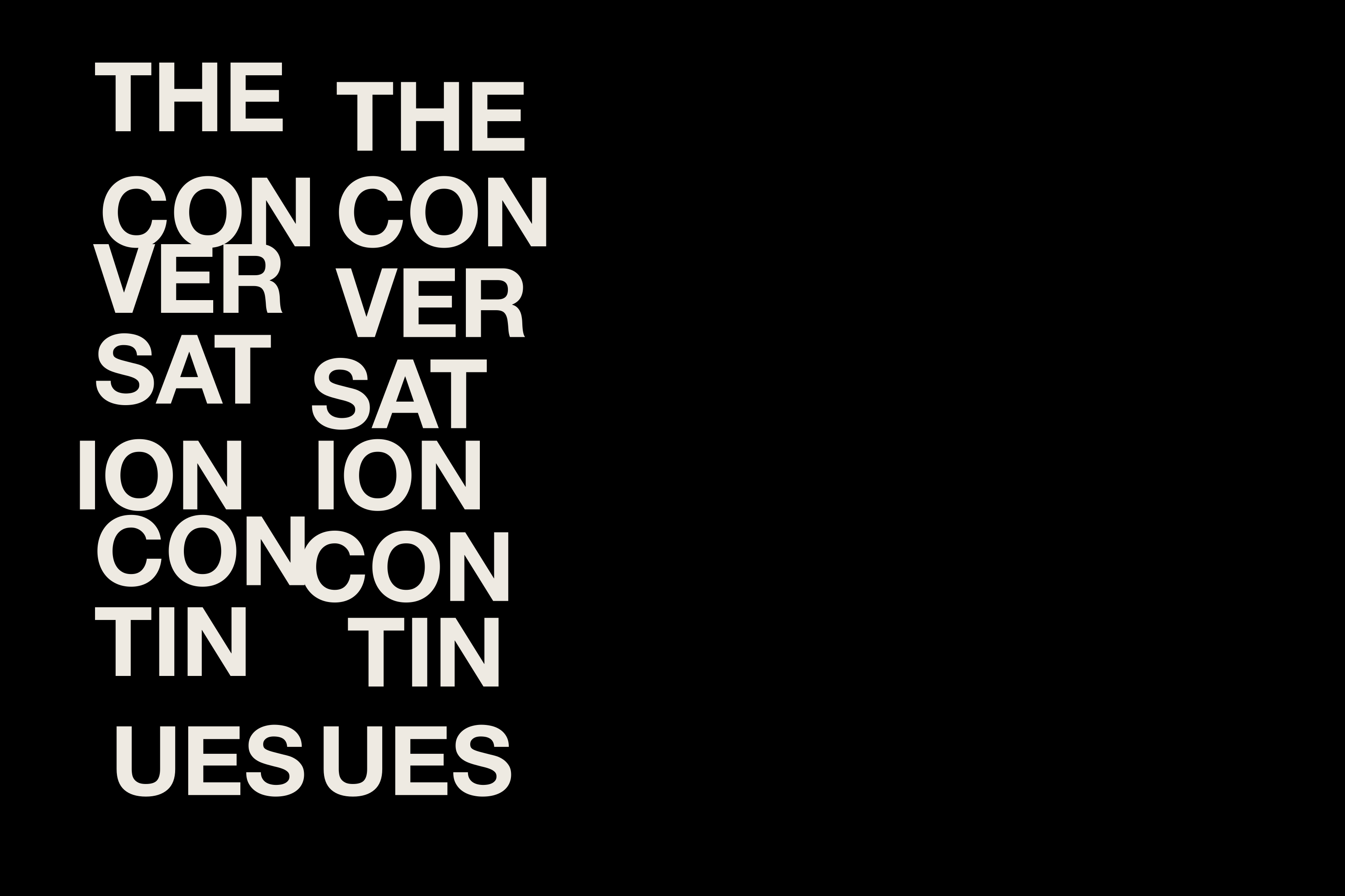 White typography on black reading “The conversation continues.”