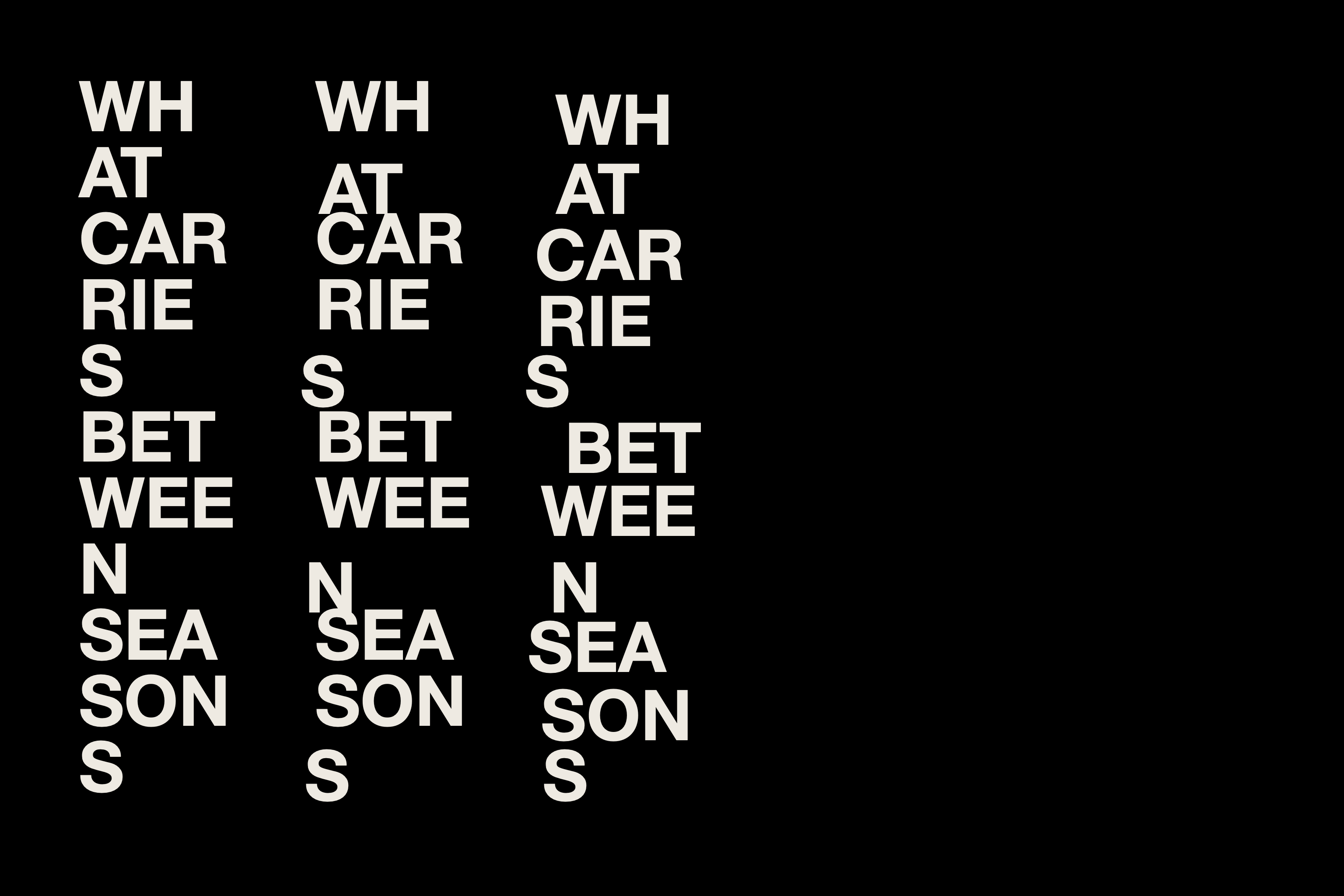 White typography on black reading “What carries between seasons.”